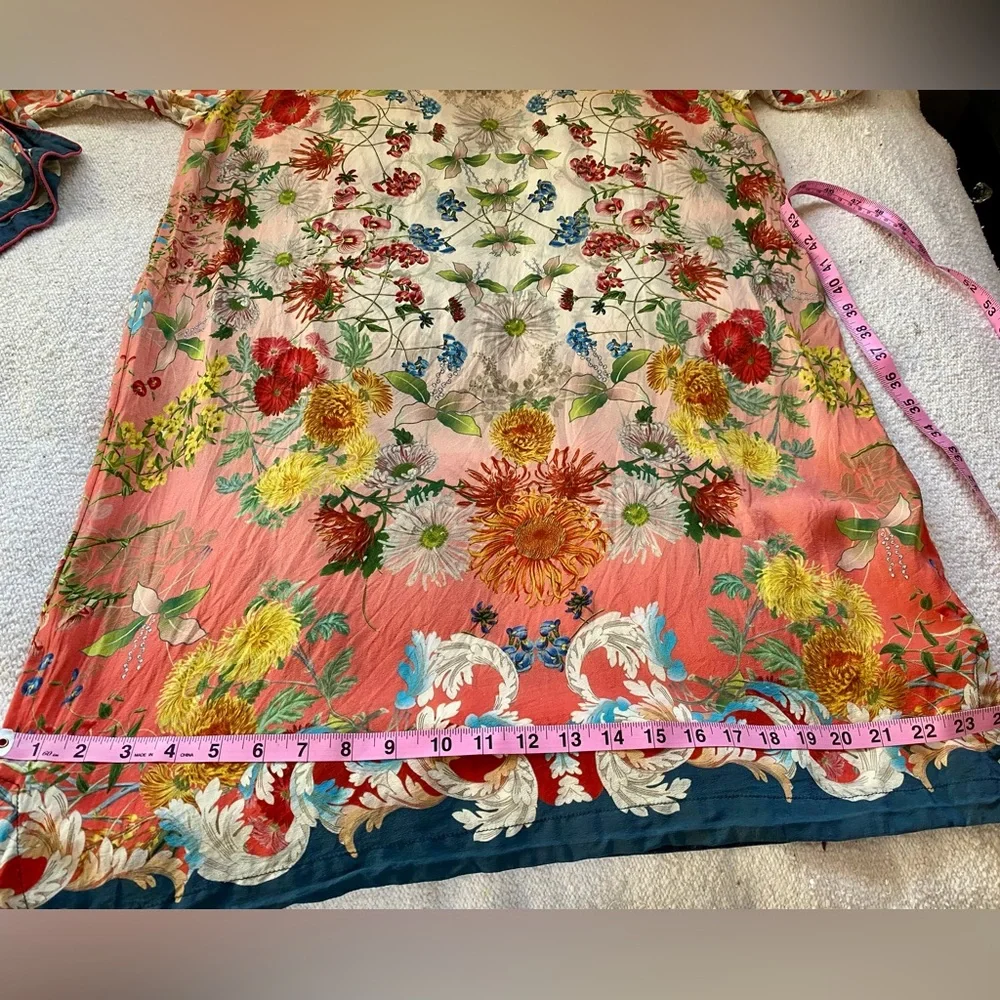 Johnny Was Coral Floral Silk Tunic with Teal & Cream Accents - Picture 16 of 16
